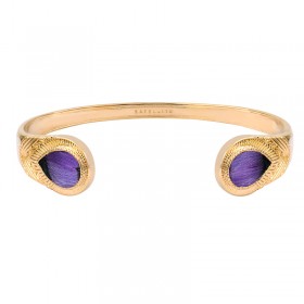 Bracelet Jonc ouvert MIKONA doré & Gouttes plumes de faisan violet signé SATELLITE