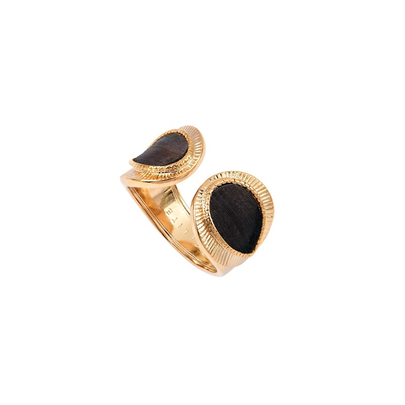 Bague large ajustable MIKONA dorée - Yeux en plumes de faisan marron SATELLITE Bague large ajustable MIKONA dorée - Yeux en plumes de faisan marron SATELLITE
