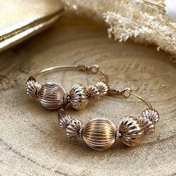 Boucles d'oreilles créoles INTI Or & Perles dorées striées - 2 cm