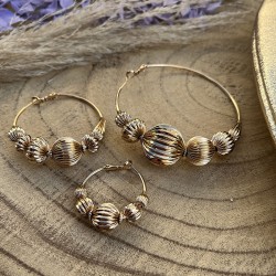 Boucles d'oreilles créoles INTI Or & Perles dorées striées - 2 cm