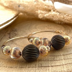 Boucles d'oreilles créoles INTI Or - Perles dorées & Perle oxydée - 3 cm