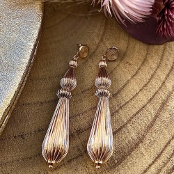 Boucles d'oreilles Puces Pendantes INTI Or - Perles & Gouttes striées