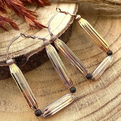 Boucles d'oreilles créoles INTI Or Laiton oxydé - Perles & Rouleaux striés