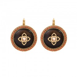 Boucles d'oreilles Dormeuses PORTE-BONHEUR Or - Cristal Prestige & Bois Kamakong  signées SATELLITE