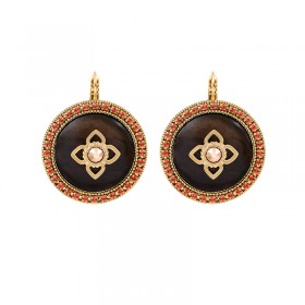 Boucles d'oreilles Dormeuses PORTE-BONHEUR Or - Cristal Prestige & Bois Kamakong  signées SATELLITE