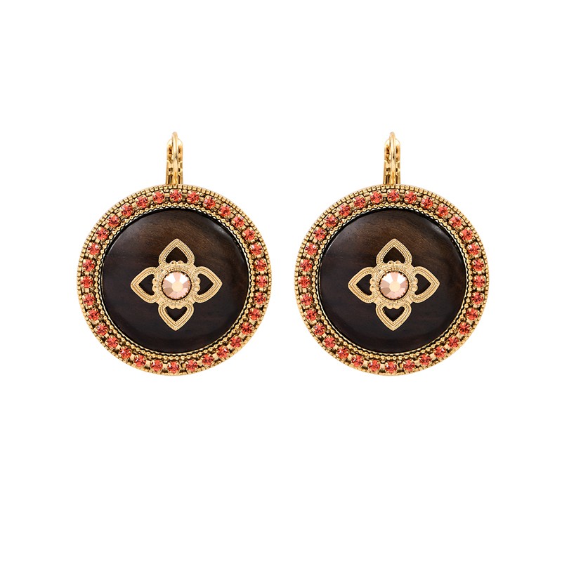 Boucles d'oreilles Dormeuses PORTE-BONHEUR Or - Cristal Prestige & Bois Kamakong signées SATELLITE Boucles d'oreilles Dormeuses PORTE-BONHEUR Or - Cristal Prestige & Bois Kamakong signées SATELLITE