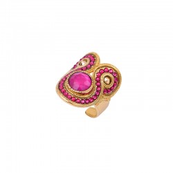 Bague large ajustable CIRCUS dorée - Anneau & Décor antik Cristal Prestige rose signée SATELLITE