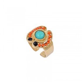 Bague large ajustable CIRCUS dorée - Anneau & Décor baroque Cristal Prestige vert orange signée SATELLITE