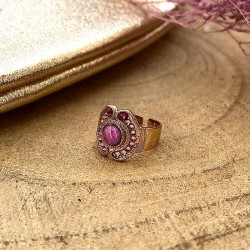 Bague ajustable CIRCUS Or - Anneau large & Décor baroque Cristal rose