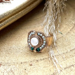 Bague large ajustable CIRCUS dorée - Anneau & Décor baroque Cristal Prestige blanc