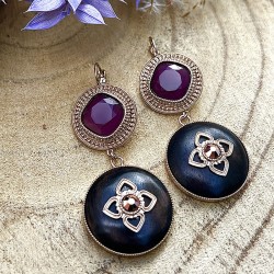 Boucles d'oreilles PORTE-BONHEUR Or - Cabochon en Bois Kamakong