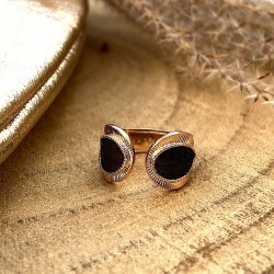 Bague large ajustable MIKONA dorée - Anneau & Oeil plume de faisan violet
