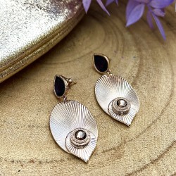Boucles d'oreilles MIKONA Or - Cristal & Plume de faisan marron