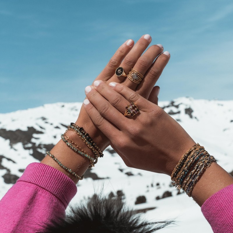 Bague En Argent Massif - Rectangle Ajouré Avec Multi Pierres - Taille 56 - Occasion