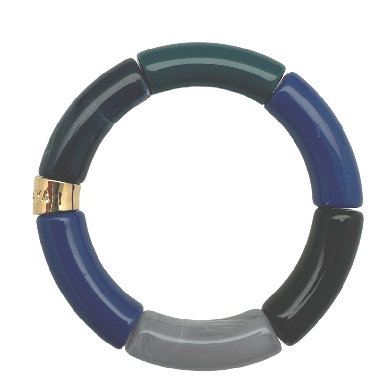 Bracelet jonc élastiqué doré PIPOCA TROVAO 1 - Noir Bleu gris & vert