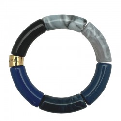 Bracelet jonc élastiqué doré PIPOCA TROVAO 1 - Gris noir & bleu PARABAYA