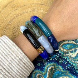 Bracelet jonc élastiqué doré PIPOCA TROVAO 1 - Noir Bleu gris & vert