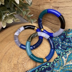 Bracelet jonc élastiqué doré PIPOCA TROVAO 1 - Noir Bleu gris & vert