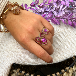 Bague ajustable CIRCUS Or - Anneau large & Décor baroque Cristal rose