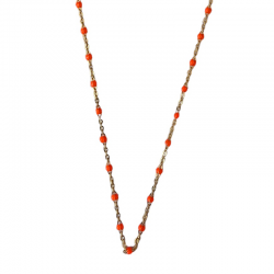 Collier court chaîne fine plaqué or & Perles de résine orange fluo