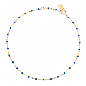 Bracelet chaîne fine plaqué or & Perles de résine bleu marine THEMA