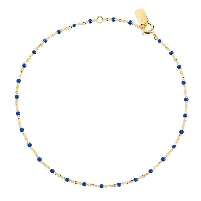 Bracelet chaîne fine plaqué or & Perles de résine bleu marine THEMA