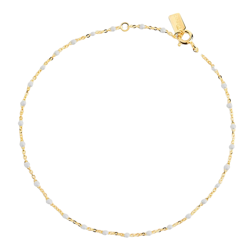 Bracelet chaîne fine plaqué or & Perles de résine blanche THEMA