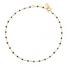 Bracelet chaîne fine plaqué or & Perles de résine noire THEMA