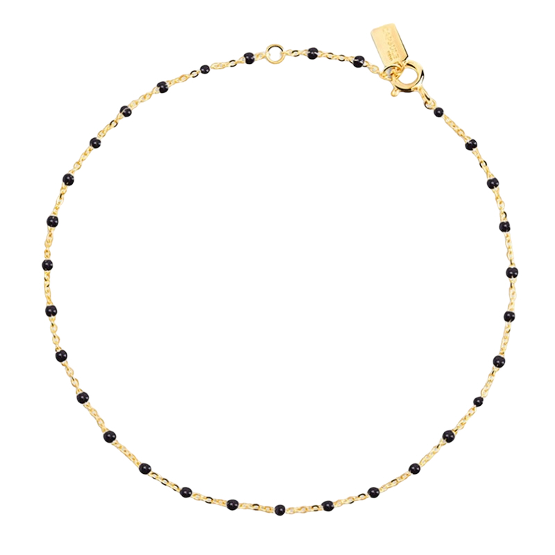 Bracelet chaîne fine plaqué or & Perles de résine noire THEMA