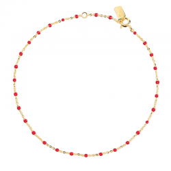 Bracelet chaîne fine plaqué or & Perles de résine rouge THEMA
