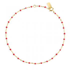 Bracelet chaîne fine plaqué or & Perles de résine rouge THEMA