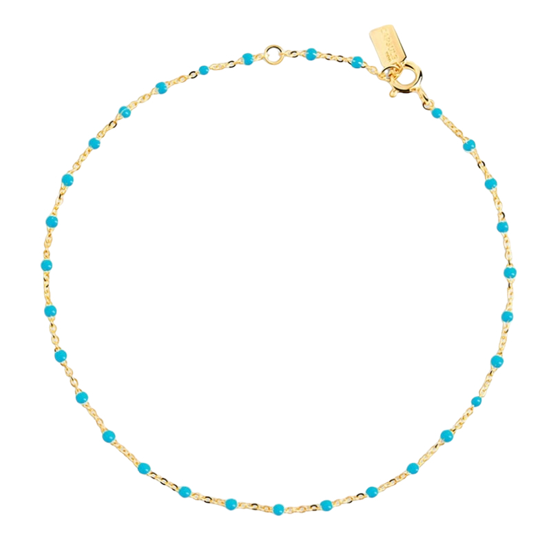 Bracelet chaîne fine plaqué or  & Perles de résine turquoise THEMA