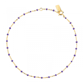 Bracelet chaîne fine plaqué or  & Perles de résine prune THEMA