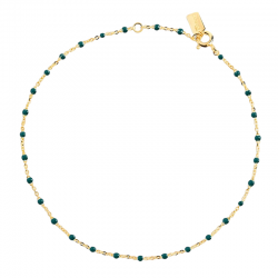 Bracelet chaîne fine plaqué or & Perles de résine vert foncé THEMA
