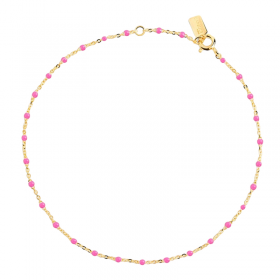Bracelet chaîne fine plaqué or & Perles de résine rose  THEMA