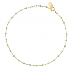 THEMA Bracelet chaîne fine plaqué or & Perles de résine vert émeraude