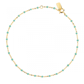 THEMA Bracelet chaîne fine plaqué or & Perles de résine vert émeraude