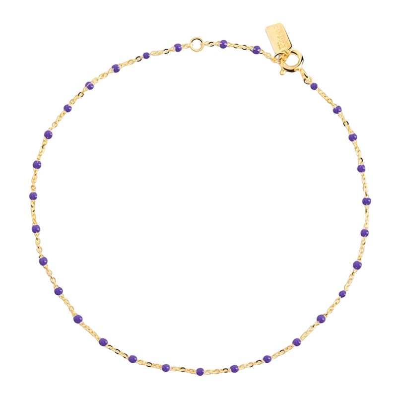 Bracelet chaîne fine plaqué or & Perles de résine violet THEMA BIJOUX