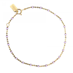 Bracelet chaîne fine plaqué or & Perles de résine mauve lavande