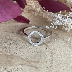 Bague fine Argent - Anneau lisse & Cercle orné de zircons blancs TAILLE 60