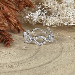 Bague en Argent - Anneau gourmette orné zircons blancs BAGUES CANYON