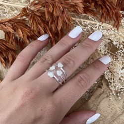 Bague large LOVELY Argent - Multi anneaux & Coeurs zircons blancs TAILLE 58