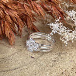 Bague large LOVELY Argent - Multi anneaux & Coeurs zircons blancs TAILLE 58