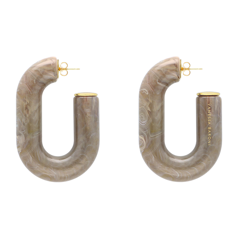 Boucles d'oreilles pendantes Tube greige marble  - VANESSA BARONI