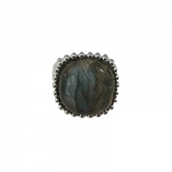 Bague large Argent - Anneau tubes & Cabochon Labradorite carrée TAILLE 50