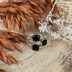 Bague argent doré PAVES carrés & Cabochons onyx noir TAILLE 50