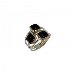 Bague argent doré PAVES carrés - Onyx noir BAGUES CANYON