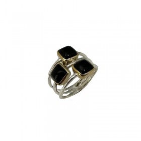 Bague argent doré PAVES carrés - Onyx noir BAGUES CANYON