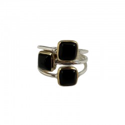 Bague argent doré PAVES carrés & Cabochons onyx noir CANYON