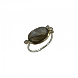 Bague Argent Laiton - Cabochon Labradorite ovale & Zircons ronds CANYON